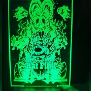 Vibrant Green Rat Fink LED Art Piece